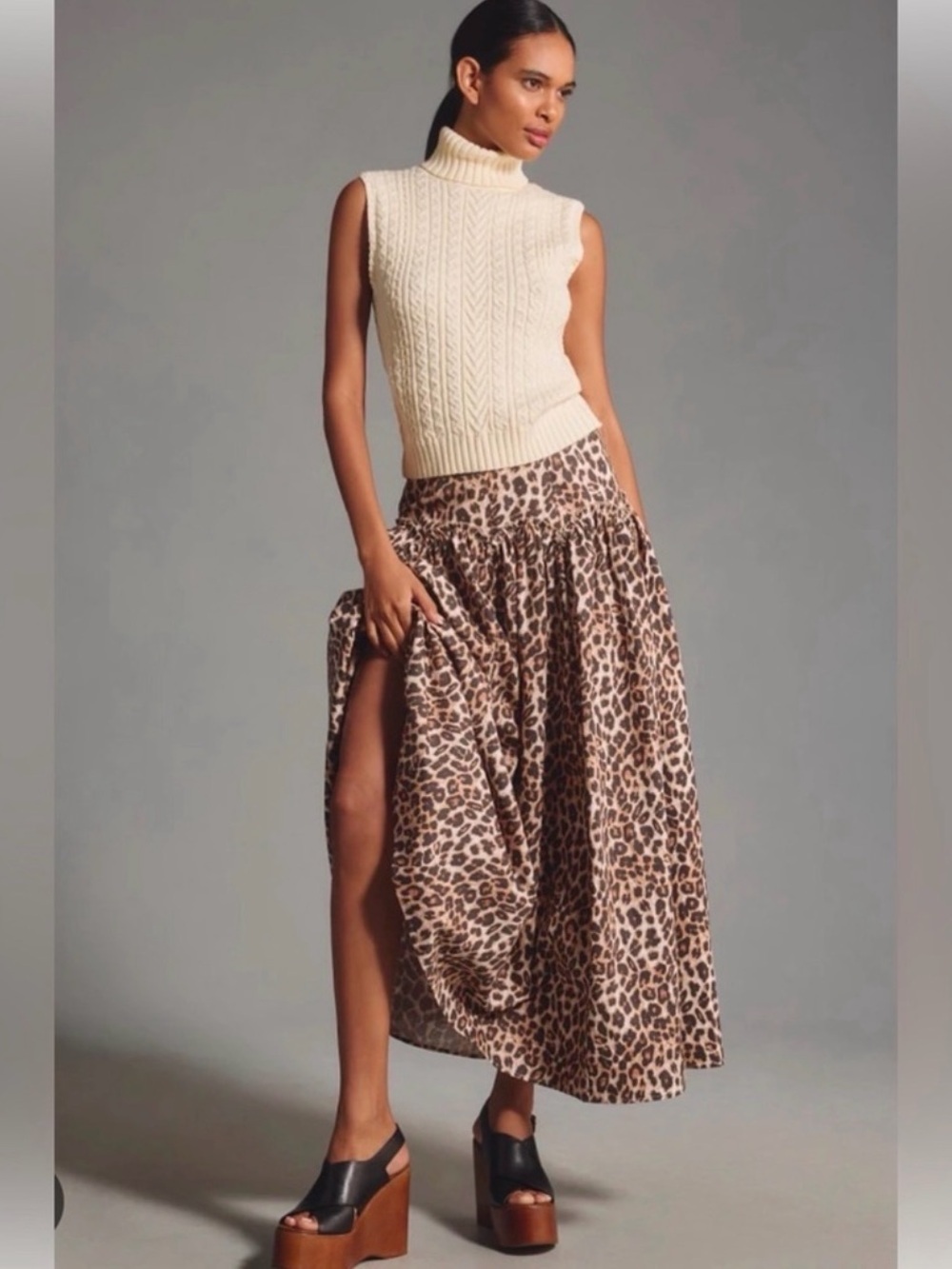 Mare Mare Leopard Print Maxi Skirt NWT Medium Petite Animal Print